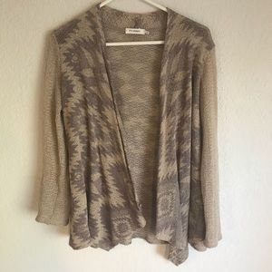 Blue Pepper tan and gray cardigan with aztec print